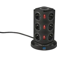 as - Schwabe Tischsteckdosen mit Induktionsladefläche, IP20 Steckdosenleiste 12-fach (Ein- / Ausschalter, USB-Anschlüsse, Schalterbeleuchtung, Schutzkontaktstecker, Kabellänge 1,5 m), mit erhöhtem Berührungsschutz und Schalter