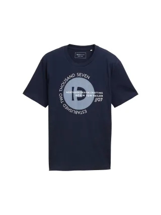 Denim Tom Tailor - Basic T-Shirt mit Logo-Print dark navy - Gr. - XXL