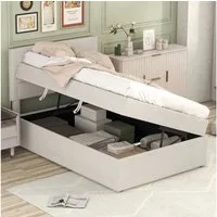Flieks Polsterbett, Boxbett Einzelbett mit Stauraum Leinen 90x200cm