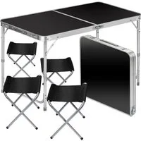 Goods+Gadgets Klapptisch Höhenverstellbarer Tisch Set mit 4 Stühlen Klapptisch Camping&Garten (Mehrzwecktisch, Campingtisch Markttisch), Multifunktionstisch mit 4 Stühlen - Schwarz