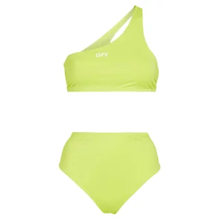 Off White - Zweiteiliger Badeanzug-Set für Damen, Hochgeschnitten (Flo Gelb)