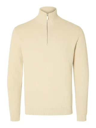 selected men - SLMDANE LS KNIT REG STRUC HALF ZIP NOOS Oatmeal - Gr. - L