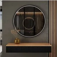 Planetmöbel Konsolentisch AMYRA Konsolentisch 100 cm mit LED Spiegel VELUNA 60 - 100 cm (Konsolentisch 100 cm, inkl. Spiegel mit Beleuchtung rund 80x80 cm), Wandkonsole & Wandspiegel Flur Set