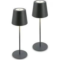 Briloner Leuchten Tischleuchte 2x Akku Tischlampe kabellos Anthrazit IP44 Indoor/Outdoor, Dimmfunktion, LED fest integriert, 2700K - Extra-Warmweiß, 2x LED Tischlampe kabellos 36x10,5 cm Anthrazit Wohnzimmer