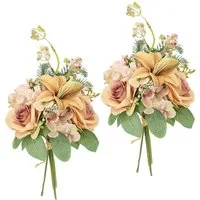 Kunstblume Kunstblumen-Strauß Rosen Lilien Hortensie, I.GE.A., Höhe 35 cm, Blumenstrauß Bouquet Blume Grabschmuck Aufleger Grabdeko