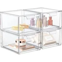 Refined Living Organizer 2er/4er/6er Set Stapelbare Acryl Make-up Organizer mit Ausziehgriffen (Acryl Aufbewahrungsschubladen, Kosmetik Organizer, Stapelbare Schubladenbox, Staubdichte Schubladen, Multifunktionale Aufbewahrung, Speisekammer,Transpare