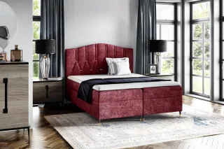 Boxspringbett Schlafzimmerbett SELIM 200x200cm in Stoff Touch Me Rot