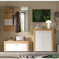 OTTO home Garderoben-Set AOSTA, Breite 200cm, 4-teilige Garderobenkombination, (Set, 4-St., bestehend aus: Sitzbank, Paneel, Spiegel & Kommode), Flurkombination, Kombination, Garderobe, Dielen-Set, Garderobenmöbel