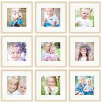 PHOTOLINI Bilderrahmen Sets quadratisch 30x30 cm aus MDF Holz mit Acrylglas & Zubehör, für 9 Bilder (9er Set), 9er Set Natur mit Passepartouts für Bilder in 20x20 cm