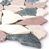 Mosafil Mosaikfliesen Marmor Bruch Naturstein Mosaikfliesen Solares Bunt, Naturstein 30.500x30.500, rot-beige-braun-grün, Verlegefertig auf ein Netz geklebt - Frostsicher - Wasserfest -