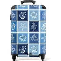 NoBoringSuitcases.com© Hartschalen-Trolley Blauer Sommerdruck 55x35x20cm, 4 Rollen, Kinder Koffer Klein, Trolley Handgepäck, Reisekoffer