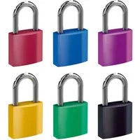 BASI Vorhängeschloss Vorhangschloss, (Spar-Set, 1-tlg), 6er Set, bunte Schlösser, 40mm, Aluminium, Stahlbügel, VS, gravurfähig