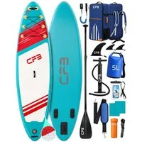 CFB SUP-Board Set 320x84x15 cm extra breit, 160 kg Traglast, aufblasbares Stand Up Paddle Board, (Komplett-Set, mit Paddel, Pumpe, Rucksack, 5L Dry Bag und Schultergurt), für Anfänger und Erwachsene