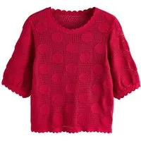 Next Kurzarmpullover T-Shirt mit gehäkeltem Ausschnitt (1-tlg)