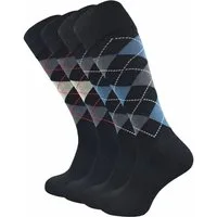 GAWILO Kniestrümpfe für Damen & Herren mit Plüschsohle zum Reiten, Wandern oder Alltag (4 Paar) Reitsocken in schwarz und kariert - mit Baumwolle & Komfortbund