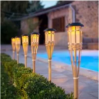 Lights4fun LED Gartenfackel 2er Set Bambus Tiki Solar Gartenfackeln 82cm