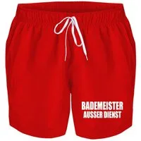 deinshirt Badehose Schwimmshorts Bademeister ausser Dienst Integrierter Netz-Slip, aufgesetzte Gesäßtasche mit Klettverschluss