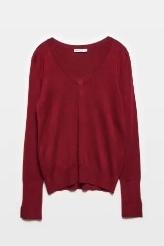 Damen V-Ausschnitt Strickpullover mit seitlichem Schlitz