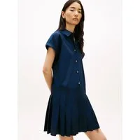Tommy Hilfiger Shirtkleid POPLIN PLEATED SHORT SS DRESS mit Logo-Stickerei