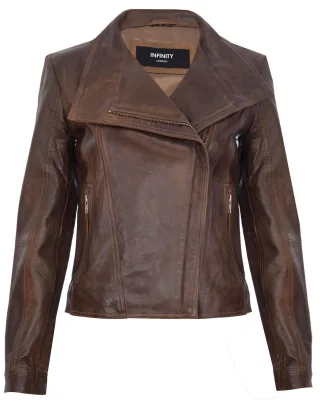 Klassische Damen-Bikerjacke aus Leder mit Schalkragen – Morpeth