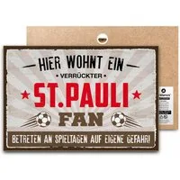 ARTFAVES Holzbild Schild mit Spruch - Hier wohnt ein verrückter ST.PAULI Fan - Fussball