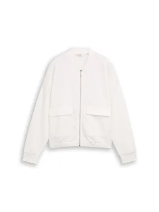 Tom Tailor - Sweatjacke mit Bomberkragen whisper white - Gr. - XL