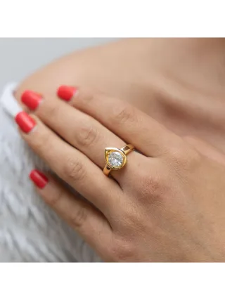 Zeeme Basic Ring Silber 925 vergoldet mit weißem Zirkonia-Stein 8mm