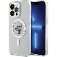 KARL LAGERFELD Handyhülle Case iPhone 15 Pro Max MagSafe Katze Glitter transparent 6,7 Zoll, Kantenschutz