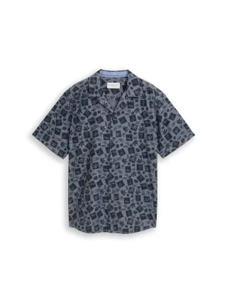 Tom Tailor - Regular Fit Resort Hemd mit Muster navy tonal design - Gr. - L