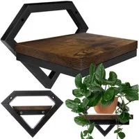Ruhhy Wandregal Wandboard Wandhängender Loft Blumenständer Modernes Diamant-Regal, Wandregal im Loft-Stil, Diamantdesign aus mattschwarzem Stahl für einen modernen Look