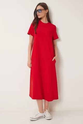 Midikleid mit kurzen Ärmeln und Rundhalsausschnitt