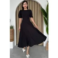 WOMAN VISION Midikleid Midi-Kleid mit Rundhalsausschnitt und ausgestelltem Rock