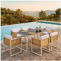 Flieks Garten-Essgruppe, Polyrattan Tisch- und Stuhlset Gartenmöbel Essgruppe Stuhl*6 & Tisch*1