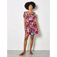 Apricot Druckkleid Mini-Kleid mit tropischem Blumenmuster