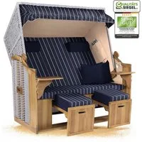 Strandkorb Hanse Strandkorb Strandkorb XXL Ostsee 2,5-Sitzer Volllieger Weiß Blau, BxTxH: 150x80x160 cm, Ostsee XXL Volllieger, Ostsee 2,5-Sitzer Modell 2025, Stabiles Wacholder mit handgefertigtem Polyrattangeflecht