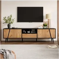 KLAM HOME Lowboard TV-Schrank mit Schubladen und 2 Schränken, 180*40*46cm (Moderne minimalistische TV-Konsole mit 6 Stützbeinen aus Massivholz), Passend für 75-Zoll-Wohnzimmerschränke