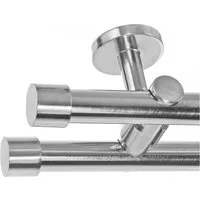 BASIT Gardinenstange Edelstahloptik 20mm mit Wandträgern 120 cm E30, Ø 20 mm, 2-läufig, verschraubt, Metall, D41 120 cm E30 Kappe