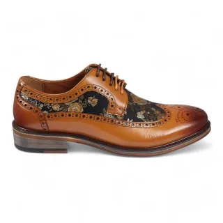 Justin Reess Herren-Brogue-Schuhe aus braunem Leder mit Blumenmuster - Ross