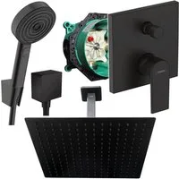 Hansgrohe und Jowi Duscharmatur Duscharmatur Vernis Schwarz Unterputz Kopfbrause mit Deckenanschluss (Unterputz-Duschsystem, Set) Mattschwarz