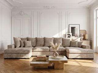 Wohnlandschaft mit Schlaffunktion BENICIO Sofa in Stoff Flow Beige