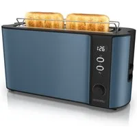 Arendo Toaster Edelstahl, Langschlitz, Display mit Restzeitanzeige, Brötchenaufsatz, 1 langer Schlitz, für 2 Scheiben, 1000 W, Defrost Funktion, Wärmeisolierendes Gehäuse, Krümelschublade