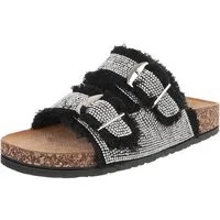 Ital-Design Glamouröse Damen Sandalen mit Strass und Korkfußbett Pantolette (91512405) Flach Pantoletten in Schwarz