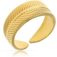 Made by Nami Fingerring Breiter Goldener Boho Edelstahl Ring mit Fächer Muster, Damen Schmuck Größenverstellbar & Wasserfest