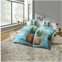 KiNZLER Partnerbettwäsche Partnerbettwäsche 4-teilig "Ananas", Microfaser, 4 teilig, Pflegeleicht