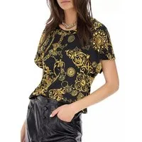 Versace Jeans Couture T-Shirt PATTERNED Barock Top Bluse Shirt T-shirt Iconic Retro Print goldfarbenen Knopfverschlüssen,ikonischen Print der Marke