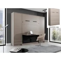 QMM TraumMöbel Schrankbett Wandbett GN 140x200 mit LED, Schreibtisch & 2 Schränken (Set, 3-St., Schrankbett vertikal 140x200 mit Schreibtisch & LED, 2 Schränke) integrierte Schreibtisch-Funktion, LED-Beleuchtung