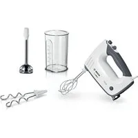 BOSCH Handmixer ErgoMixx MFQ37470, Edelst. Rührbesen/Knethaken, 5 Stufen, weiß, 750 W, Turbostufe, Mixfuß, leichtes Gehäuse, Made in Europe