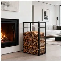 BBWL Kaminholzregal aus Metall mit 200 kg Tragkraft, BxTxH:50x28.5x94.5 cm, stabiles Brennholzregal mit Bodenschutz für Kamin & Wohnbereich