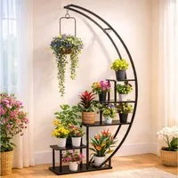 DanDiBo Blumenständer Indoor 170 cm Hoch Metall Schwarz Halbrund 96585 Blumenregal Groß Rund, Blumentreppe Pflanzenständer Modern Design Pflanzenhocker