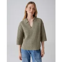 OPUS Sweatshirt Sweatshirt aus Sweatware mit Häkeloptik Lockerer Schnitt, Polokragen, verkürzte Länge